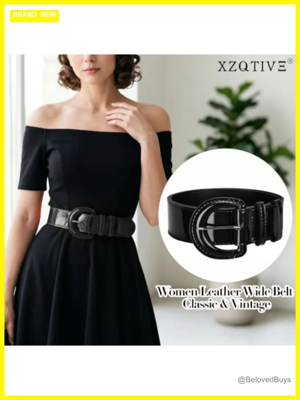 Wide Patent Leather Belt Vintage Buckle Waist Belt for Dresses Jeans Coats